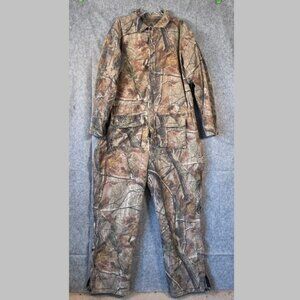 GAME WINNER Camo Hunting Insulated Coveralls Mens 2XL Quilted Zip Leg Warm Vtg